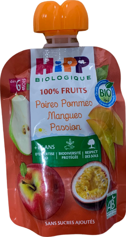 Gourde bébé poires pommes mangues passion bio - 90g
