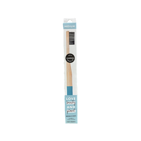 Brosse à dent bambou, poils charbon medium - x1