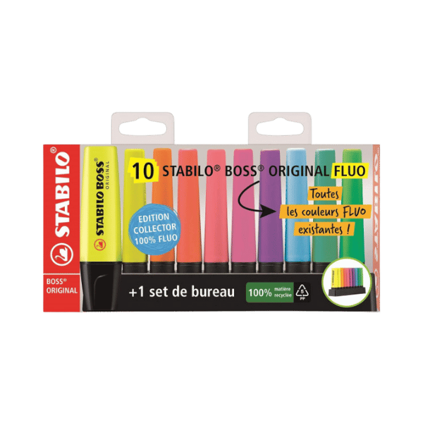 Set de bureau - 10 surligneurs couleurs fluos