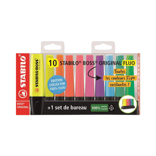 Set de bureau - 10 surligneurs couleurs fluos
