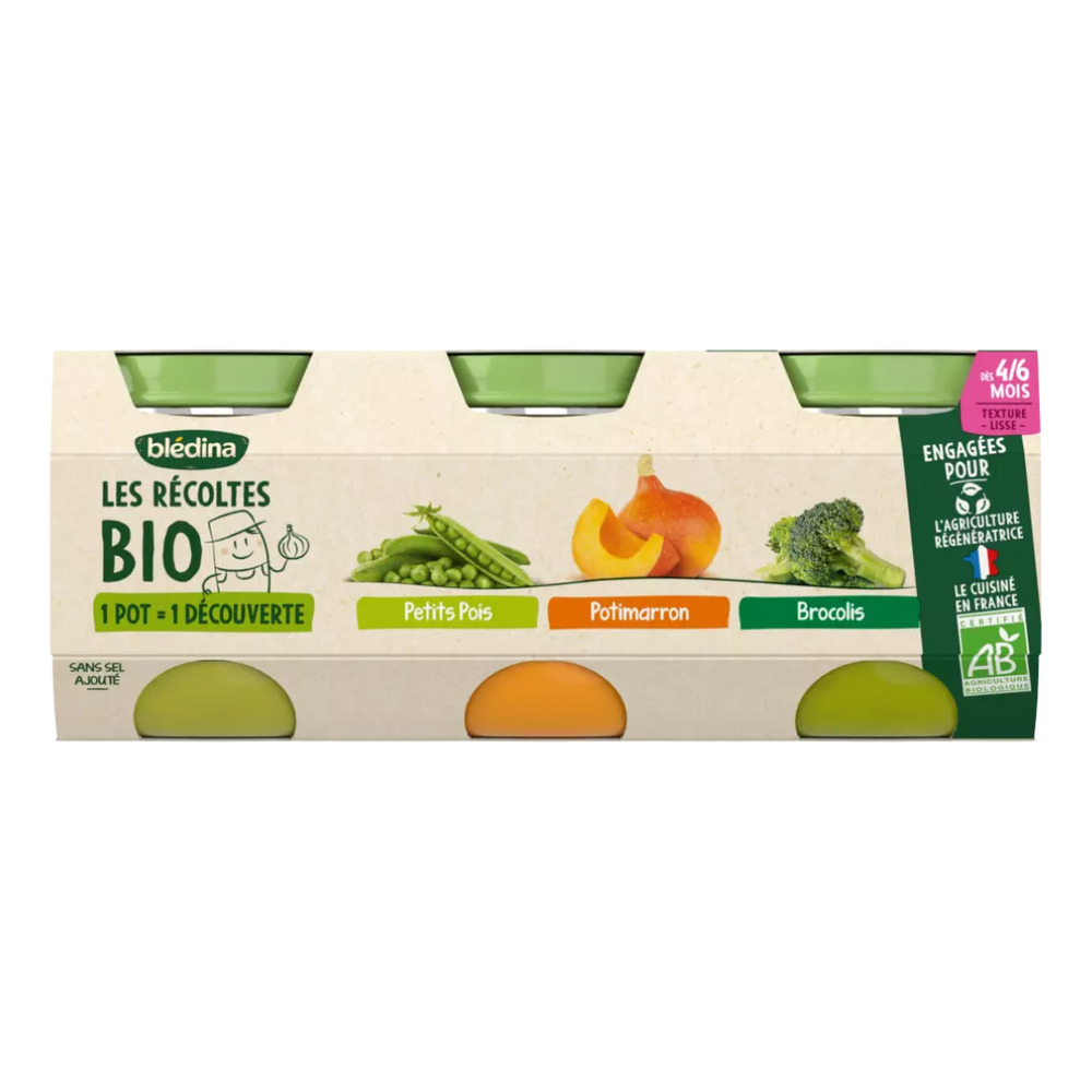 Petits pots brocolis petits pois et potimarron bio - 3x130g