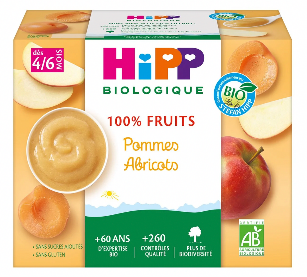 100% fruits pommes abricots - 4x100gr - HIPP - Antigaspi