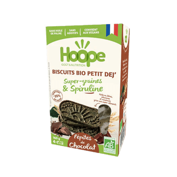 Biscuits petit déjeuner spiruIine & super graines au chocolat bio - 160g