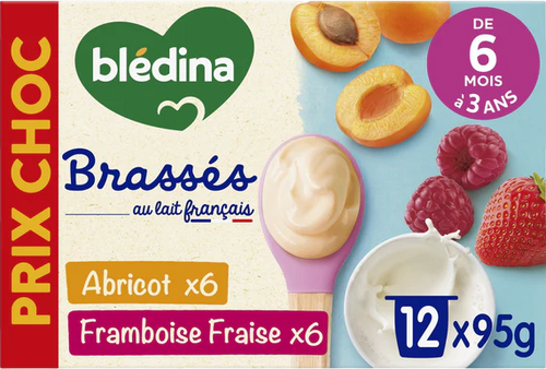 Yaourt brassés abricot et framboise - 12x95g