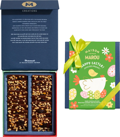 Chocolat noir 65% aux noix de cajou torréfiées et raisins secs – édition pâques - 100g