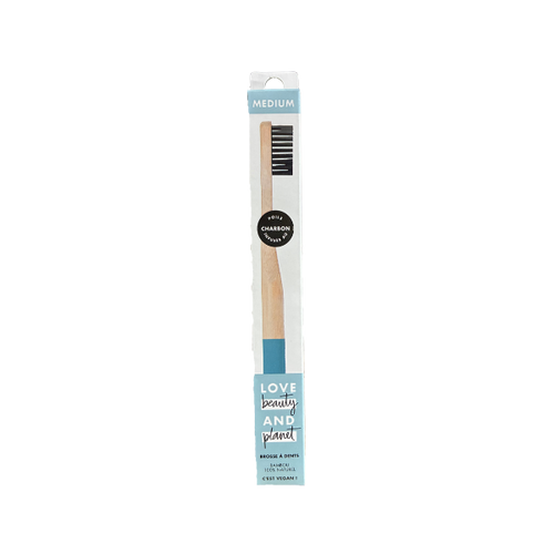 Brosse à dent bambou, poils charbon medium - x1