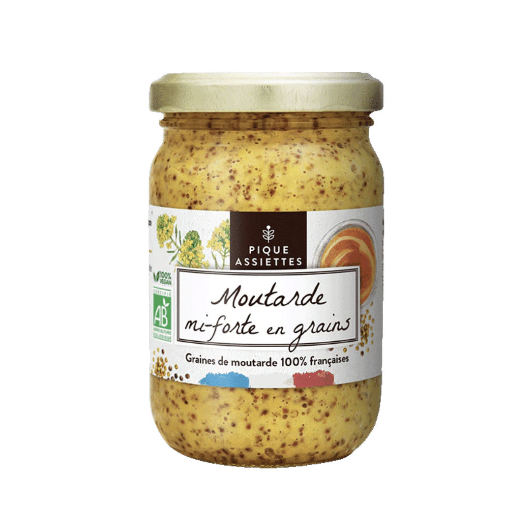 Moutarde mi-forte en grains bio - 200g - Pique Assiettes