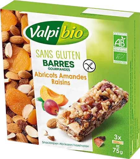 Barres abricot amandes et raisins bio - 75g