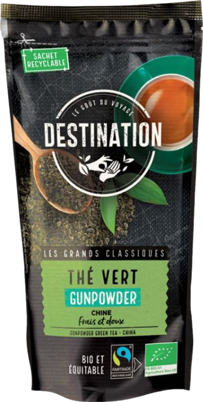 Doypack de thé vert chinois nature gunpowder - 100g