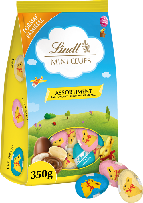 Assortiment de mini œufs en chocolat au lait fondant, cœur lait et blanc – 350 g