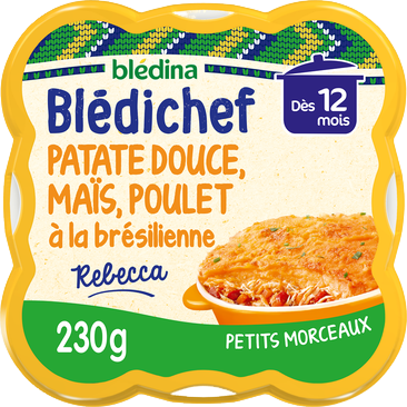 Plat bébé du midi Purée de patates douces, maïs, poulet à la brésilienne, dès 12 mois - 230g