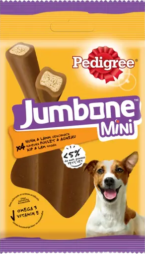 Friandise à mâcher Jumbone pour chien poulet et agneau format mini - 4 unités