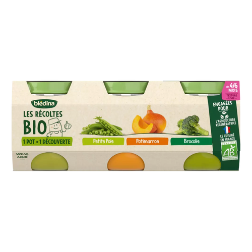 Petits pots brocolis petits pois et potimarron bio - 3x130g