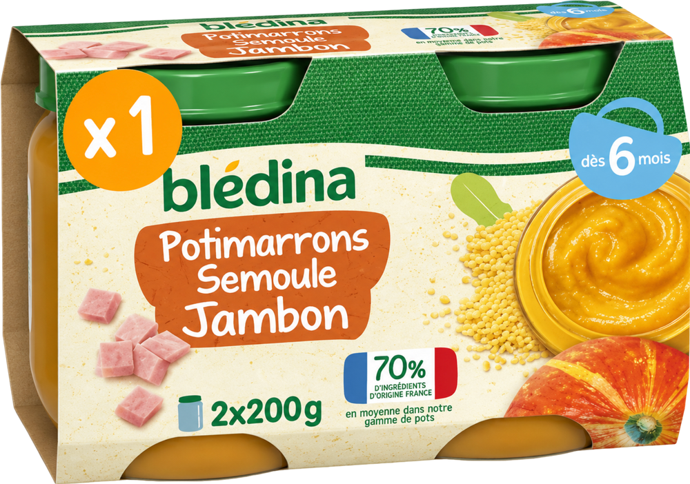 Petits pots potimarron, semoule & jambon - 2x200g