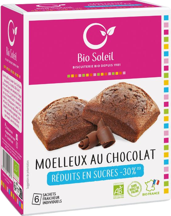 Moelleux au chocolat bio réduits en sucres – 180 g