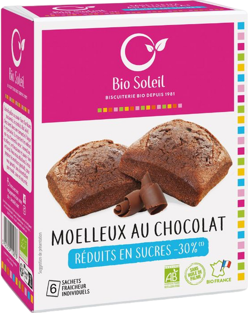 Moelleux au chocolat bio réduits en sucres – 180 g