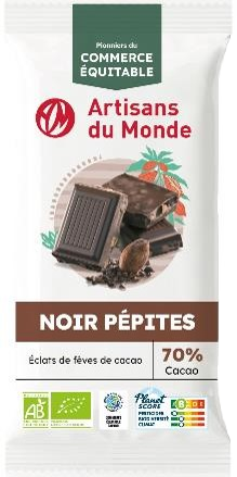 Chocolat noir 70% éclats de fèves de cacao bio - 100g