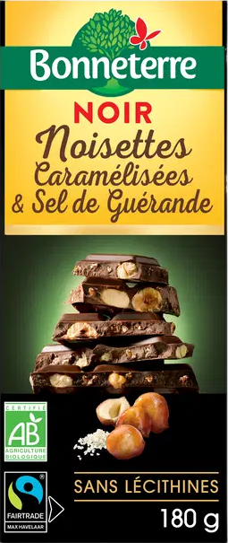 Chocolat Noir Noisettes Caramélisées et Sel de Guérande Bio - 180g