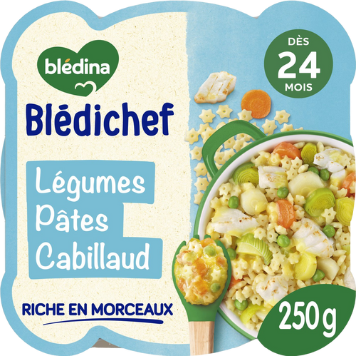 Blédichef plat bébé légumes pâtes cabillaud