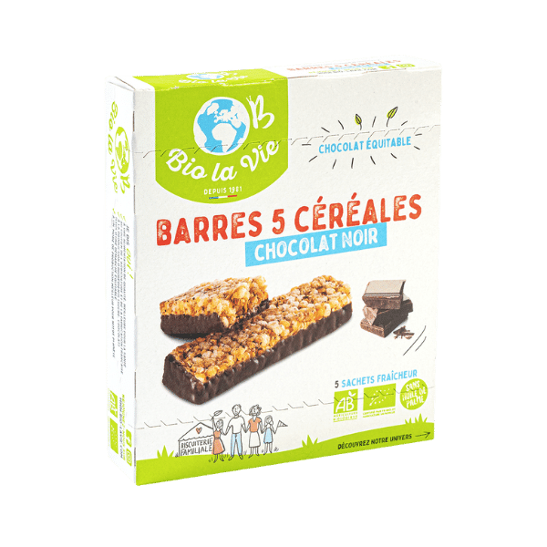 Barres 5 céréales au chocolat noir bio - 130g - Bio La Vie