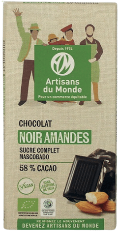 Chocolat Noir 58% aux amandes bio - 100g