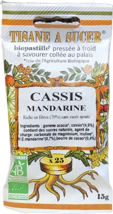Pastilles au cassis et à l'huile essentielle de mandarine Bio - 25 pastilles