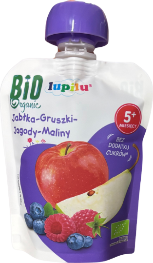 Gourde de compote pomme-poire-myrtille-framboise bio - 100g