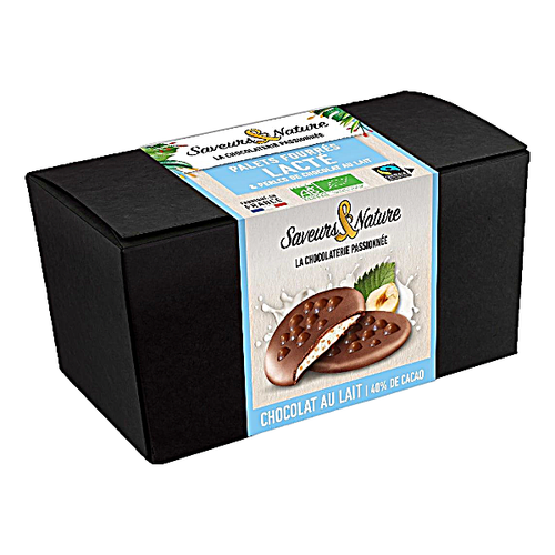 Palets de chocolat au lait coeur lacté et perles de chocolat - 125g