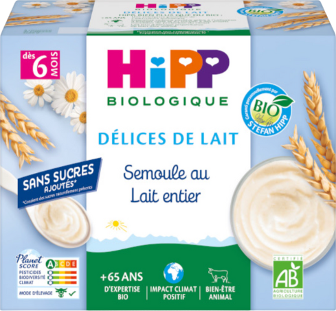 Coupelles de semoule au lait vanille bio dès 6 mois - 4x100g