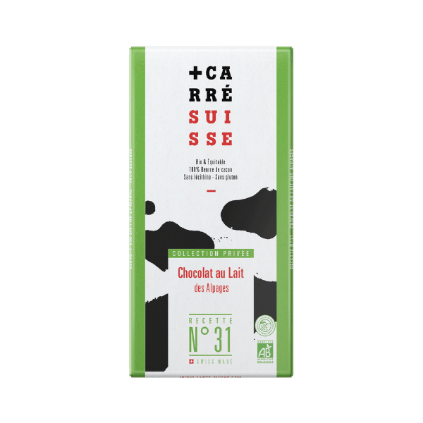 Lot de 10 tablettes de chocolat au lait des Alpages bio et équitable - 10x100g - Carré Suisse