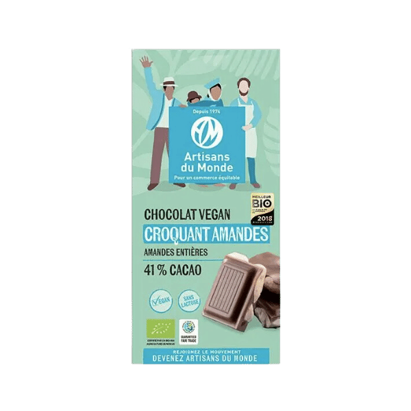 Chocolat vegan croquant amandes bio - 100g - Artisans Du Monde