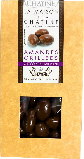 Amandes grillées enrobées de chocolat au lait - 100g