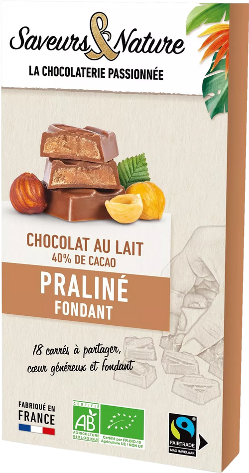 Carrés fourrés praliné enrobés de chocolat au lait - 80g