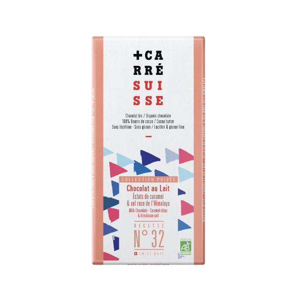 Lot de 10 tablettes de chocolat au lait, amandes entières éclats de caramel & café bio Les gourmandes - 10x100g - Carré Suisse