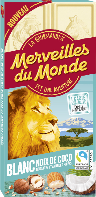 Tablette de chocolat blanc aux noisettes, amandes & noix de coco - 100 g