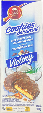 Cookies caramel aux fruits secs et noix de coco enrobés de chocolat au lait - 128g