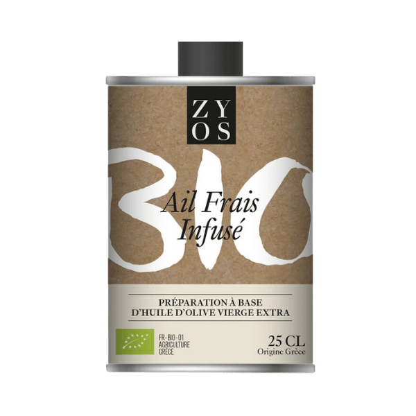 Huile d'olive infusée à l'ail bio - 250ml - Zyos