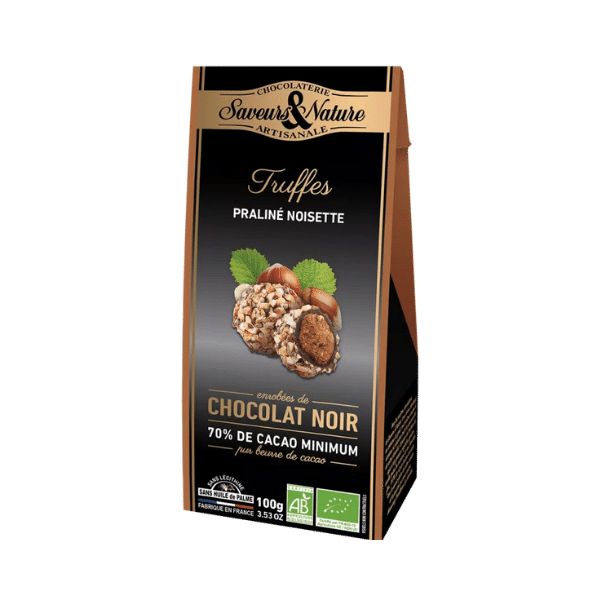 Truffes chocolat noir au praliné noisette bio - 100g