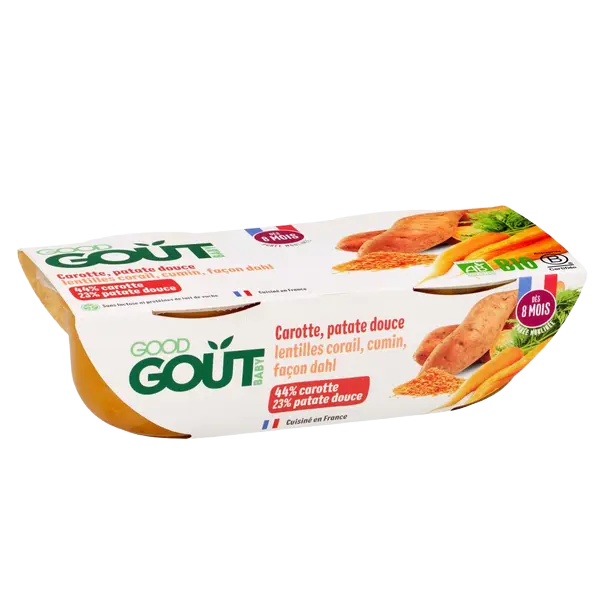 Plat aux carottes, patate douce et lentilles corail façon dahl bio - 2x190g