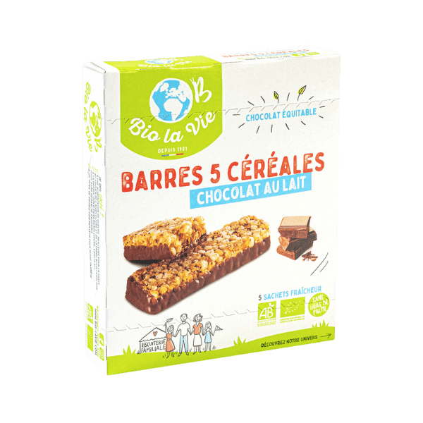 Barres 5 céréales au chocolat au lait bio - 130g - Bio La Vie
