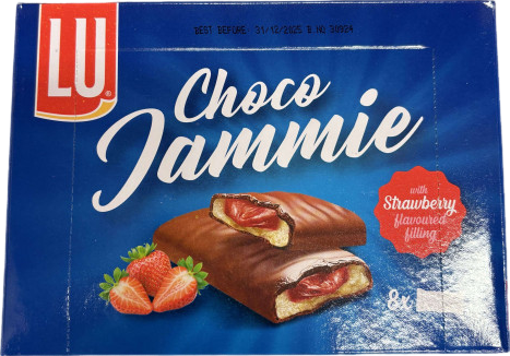 Biscuits enrobés de chocolat fourrés à la fraise choco jammie - 8x22g