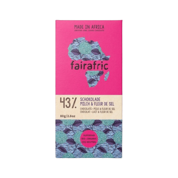 Chocolat au lait bio, fleur de sel FAIRAFRIC 43% - 80g - Fairafric