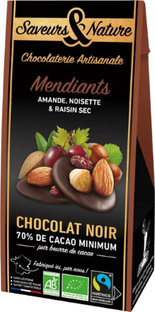 Mendiants chocolat noir et fruits secs bio - 125g