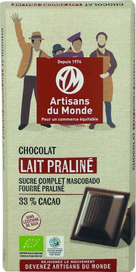Chocolat au lait praliné bio - 85g
