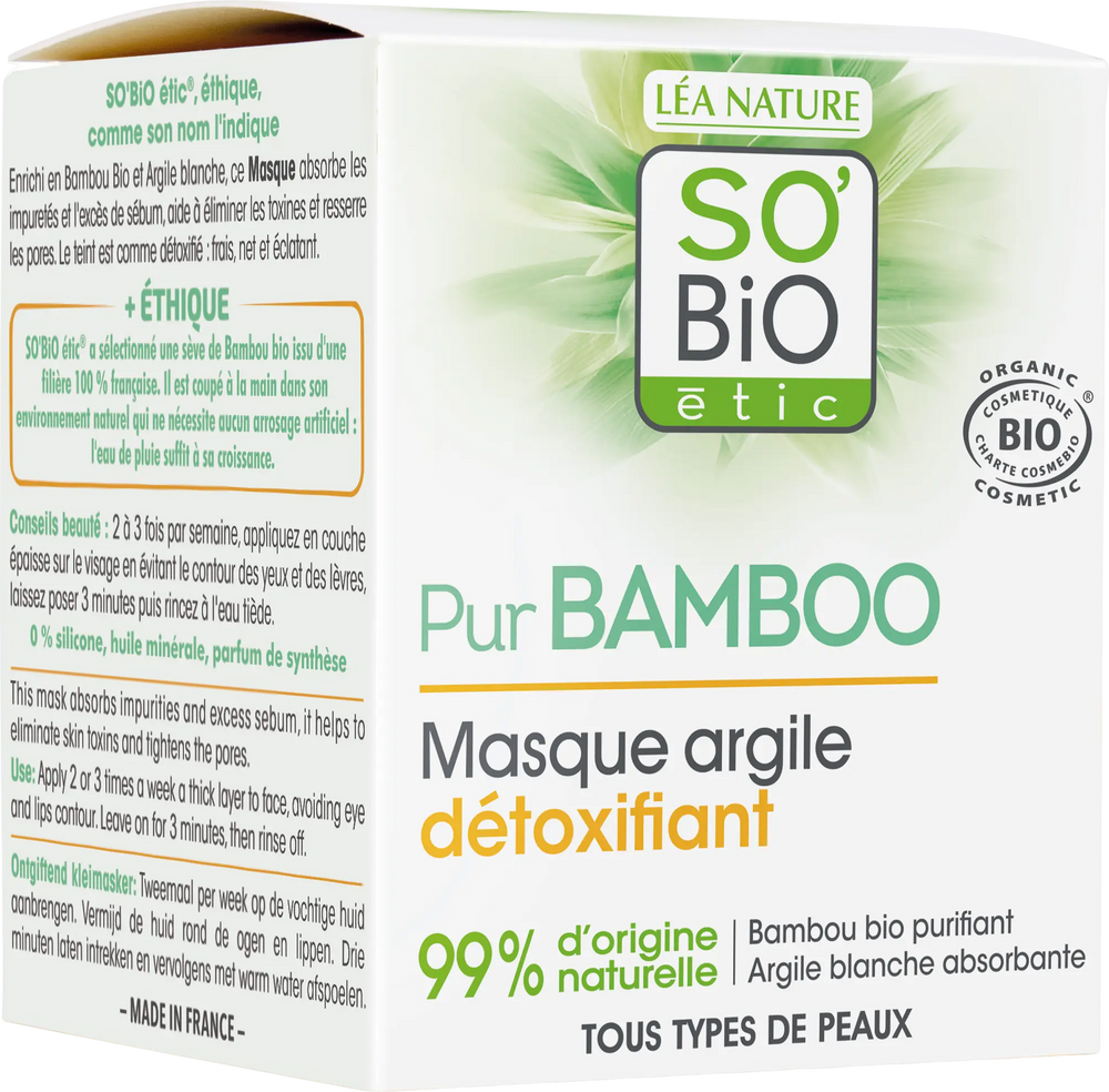 Masque visage détoxifiant à l'argile Pur Bamboo bio - 50ml