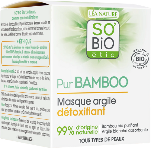 Masque visage détoxifiant à l'argile Pur Bamboo bio - 50ml