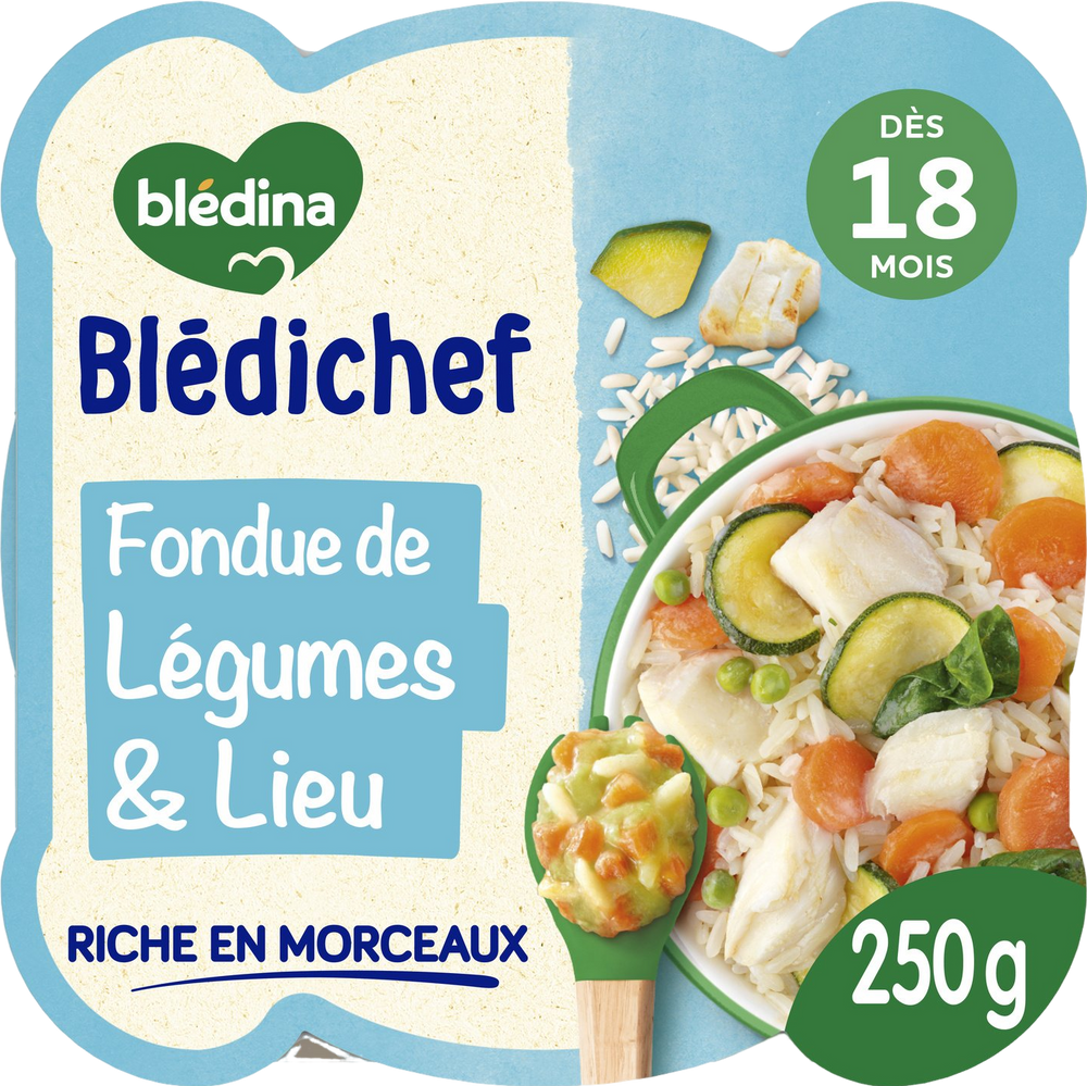 Plat bébé dès 18 mois, fondue de légumes et lieu - 250g