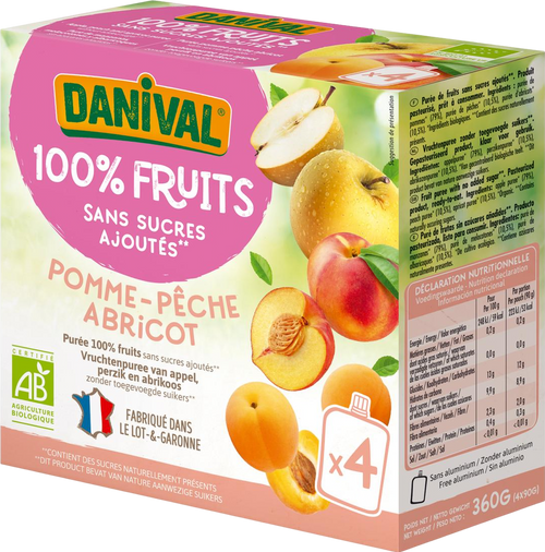 Purée pomme pêche abricot en gourde - 4x90g
