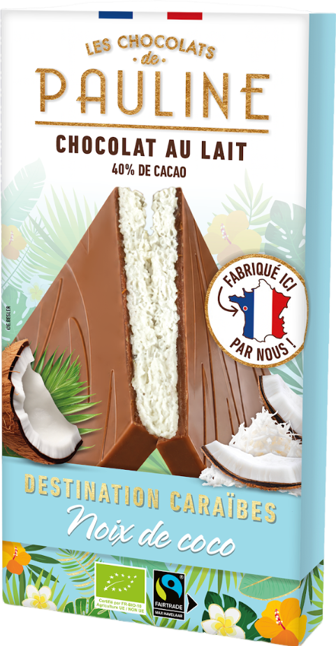 Tablette de chocolat au lait fourrée à la noix de coco - 92g