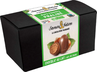 Petits œufs au chocolat au lait fourrés au praliné noisette bio - 160g